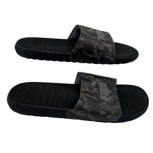 Puma Mens Size 11 Black & Gray Camouflage Slide Sandals Summer Casual